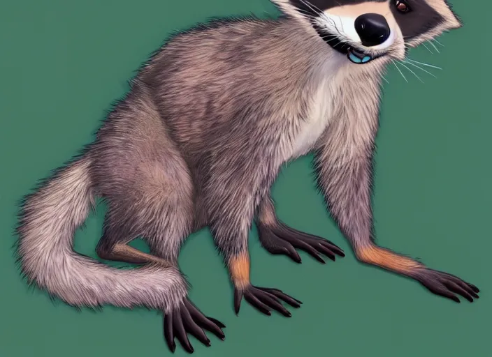 Image similar to official artwork of a raccoon character by don bluth, beautiful artwork, volumetric shading, high quality cartoon.