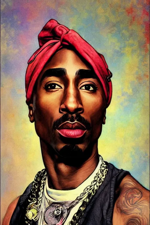 Image similar to Tupac, illustrated in whimsical style, Illustration by Norman Rockwell, artgerm, loish, oil painting,