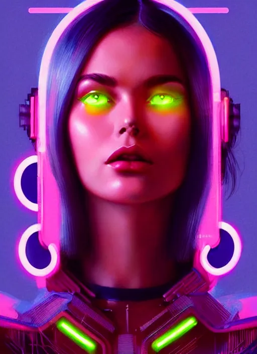 Prompt: portrait of female humanoid, intricate, retro 6 0 s cyberpunk fashion, elegant, cyber neon lights, highly detailed, digital photography, trending in artstation, trending in pinterest, glamor pose, concept art, smooth, sharp focus, art by artgerm and greg rutkowski