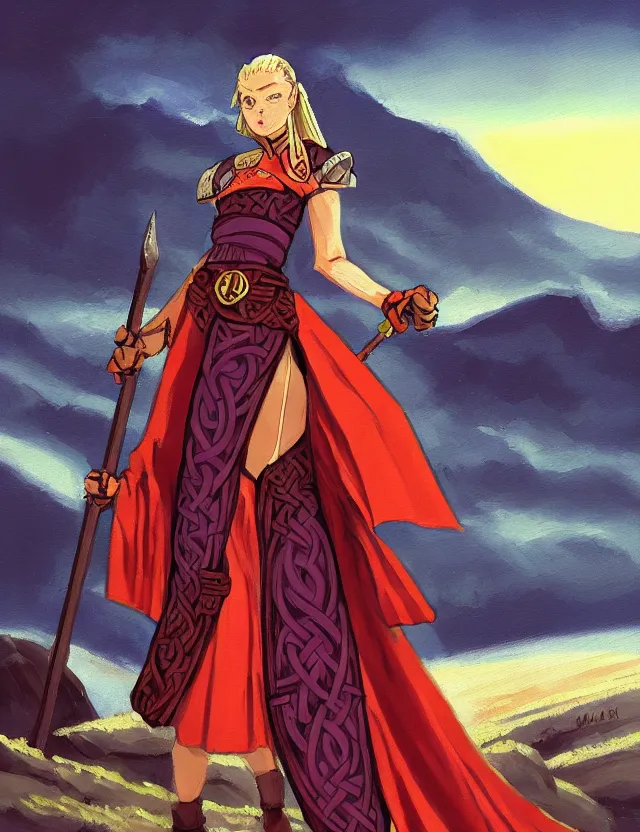 Prompt: viking scifi pricess of the fjords, wearing a lovely dress. this oil painting by the award - winning mangaka has an interesting color scheme and impeccable lighting.