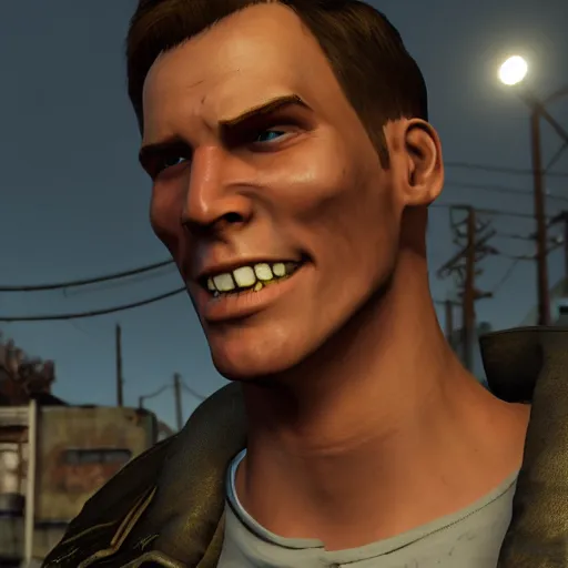 Image similar to jerma985 in fallout, close-up, tight shot, unreal engine, in game screenshot, high definition