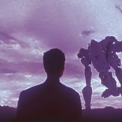 Image similar to movie still of a cyborg evangelion, cinematic composition, cinematic light, warm lighting criterion collection, by david lynch and edgar allan poe