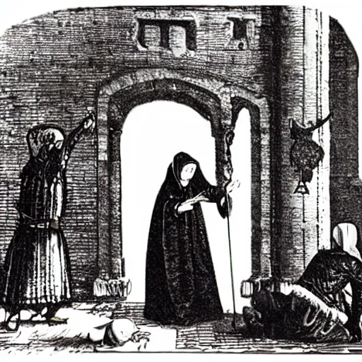 Prompt: photograph of anne boleyn praying with executioner Tower of London 1536