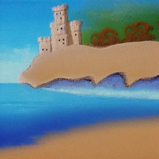 Image similar to sand castles by the sea, by bob ross,