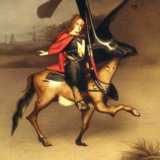 Image similar to crusader riding a goose into battle