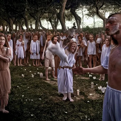 Image similar to Puglia, Italy midsommar satanic ritual, spiritual, movie still, photograph, realistic, hyper detailed