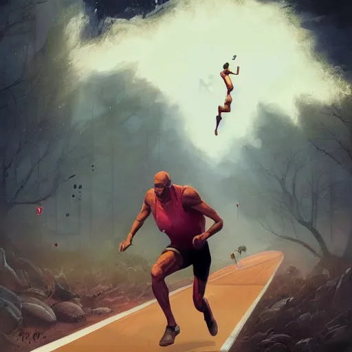 Prompt: cinematic painting of qwop!!!!!!!!!!!!!!!!! running down the trackby alvaro castagnet, peter mohrbacher and dan mumford, kinetic, motion, athletic, running