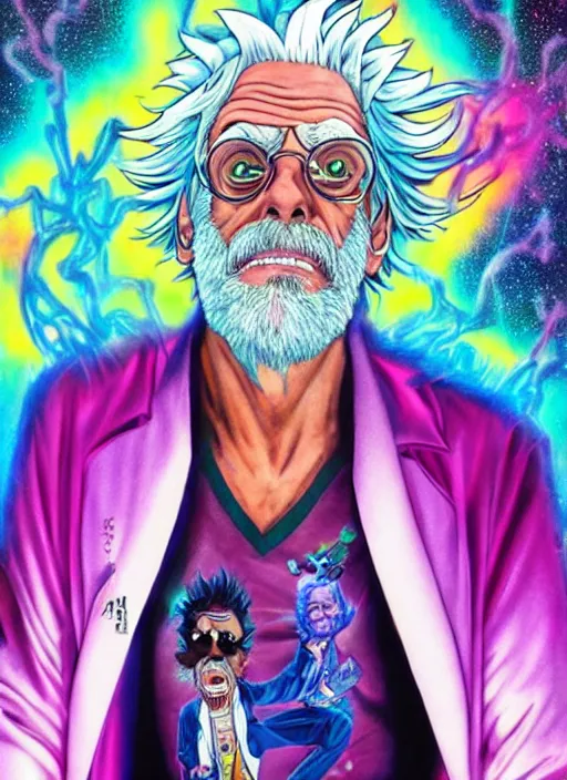 Image similar to Christopher Lloyd as Rick Sanchez by Noriyoshi Ohrai and Lisa Frank