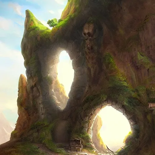 Image similar to beautiful matte painting of a fantasy cave entrance