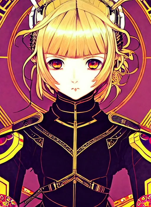 Image similar to ilya kuvshinov anime knight girl in ornate armor, last exile, murata range, fine detail, perfect anime face, dramatic lighting, dynamic composition, gustav klimt, art deco, cel shading, vivid, rich texture, ( ( ( yoshinari yoh ) ) ), alphonse mucha, ( ( ( colorful ) ) ),