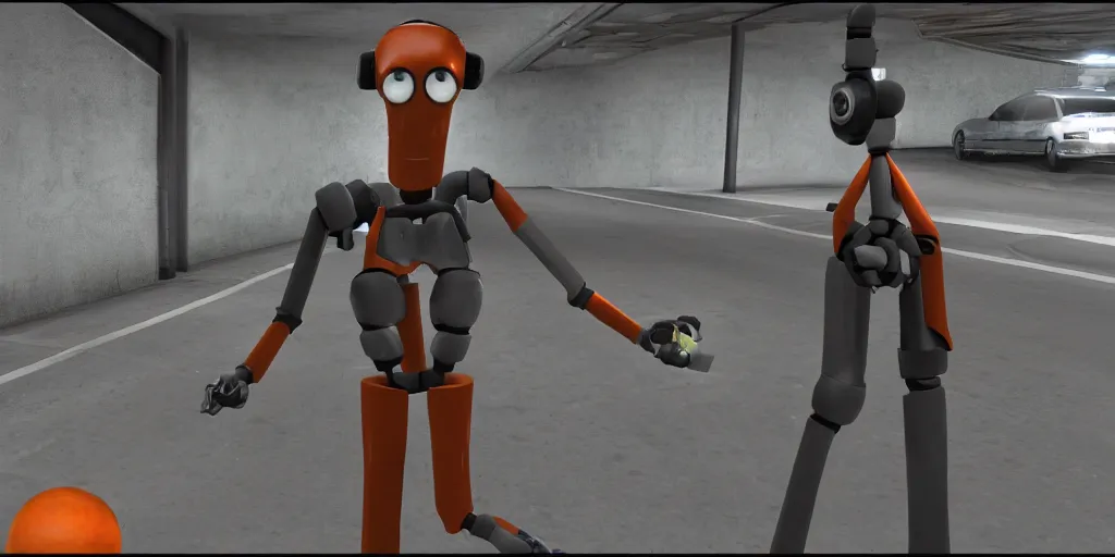 gmod next bot obunga handcam footage in a parking, Stable Diffusion