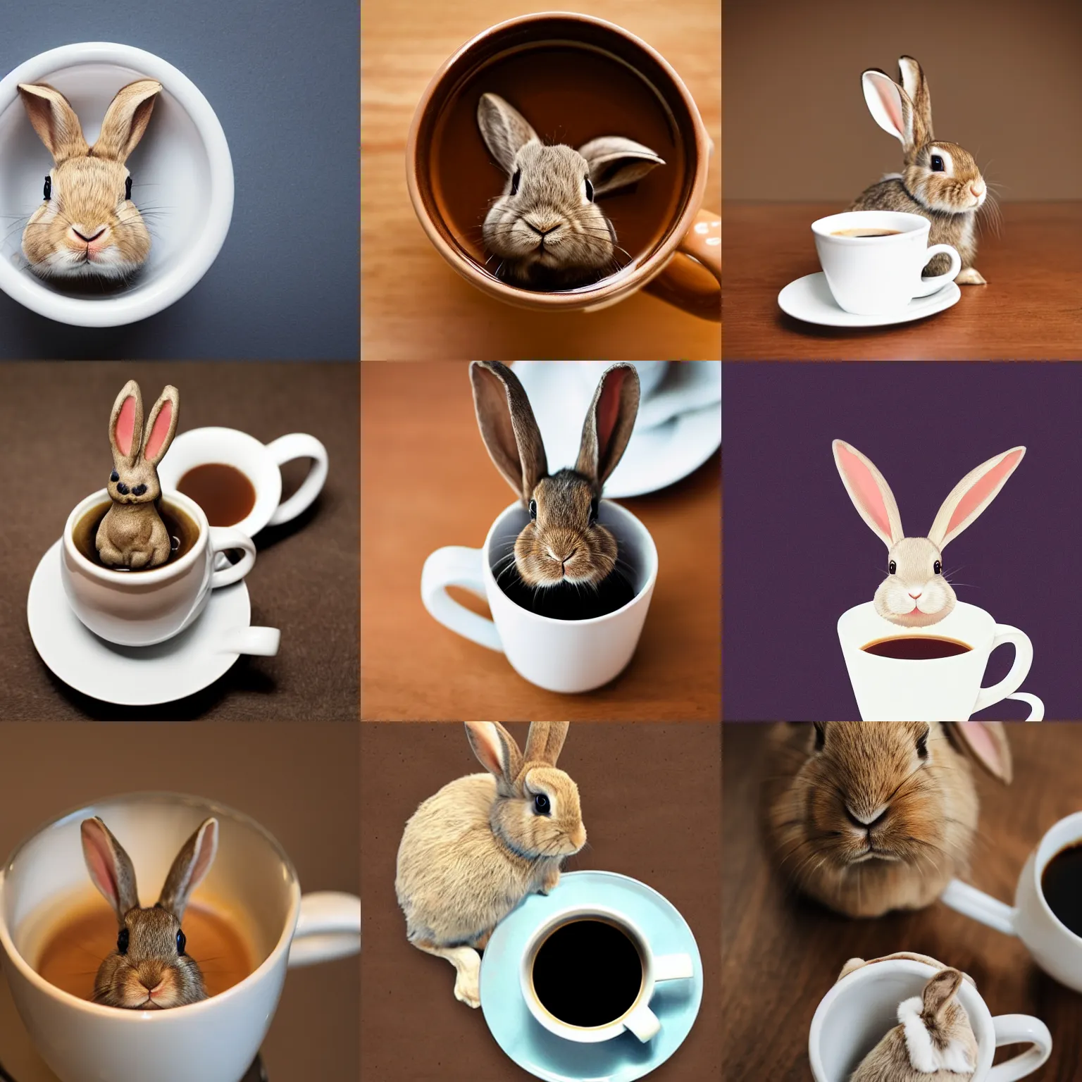 Prompt: rabbit in coffee cup