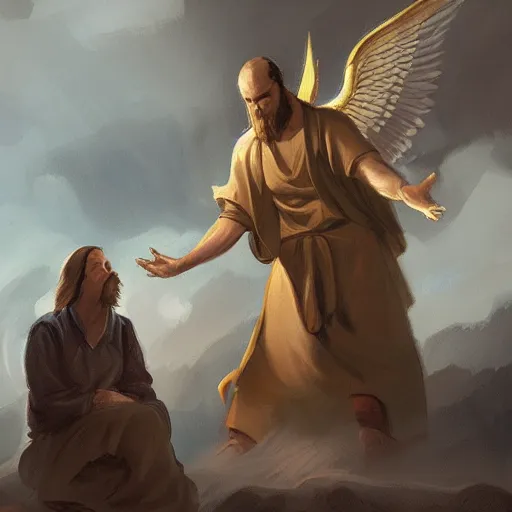 Image similar to angels protecting a praying man, by Quentin de Warren, Trending on artstation, deviantart