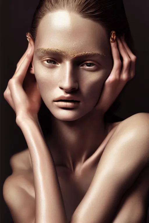 Image similar to female supermodel with amazing skin, beauty shot, beautiful detailed intricate insanely detailed octane render, 8K artistic photography, photorealistic, chiaroscuro, by annie leibovitz, Caravaggio