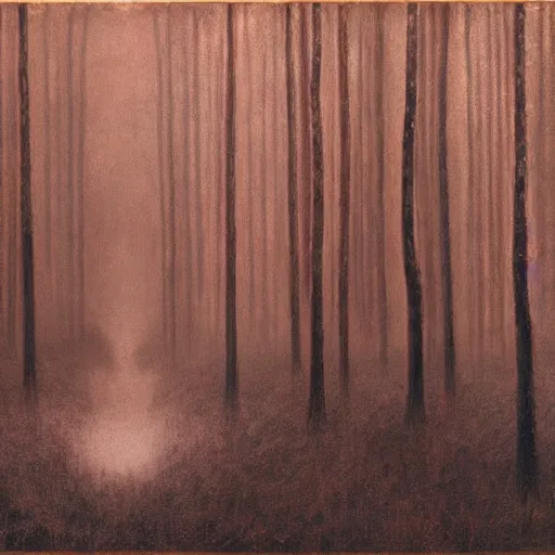 Prompt: beksinski woods moody background