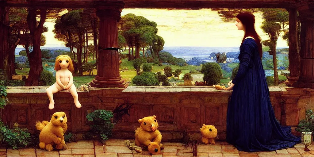 Image similar to 3 d precious moments plush animal, night, master painter and art style of john william waterhouse and caspar david friedrich and philipp otto runge