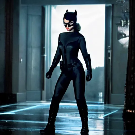 Image similar to stunning awe inspiring natalie portman playing catwoman, movie still 8 k hdr atmospheric lighting