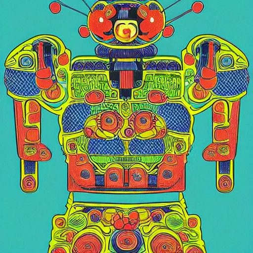 Prompt: intricate symmetrical art of fruit robot by go nagai
