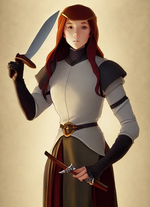 Prompt: cute medieval spymaster holding knife, natural lighting, path traced, highly detailed, high quality, digital painting, by don bluth and ross tran and studio ghibli and alphonse mucha, artgerm