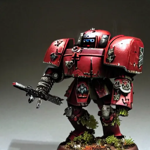 Prompt: Warhammer 40,000 Imperial Knight in a forest, Painted, dynamic lighting