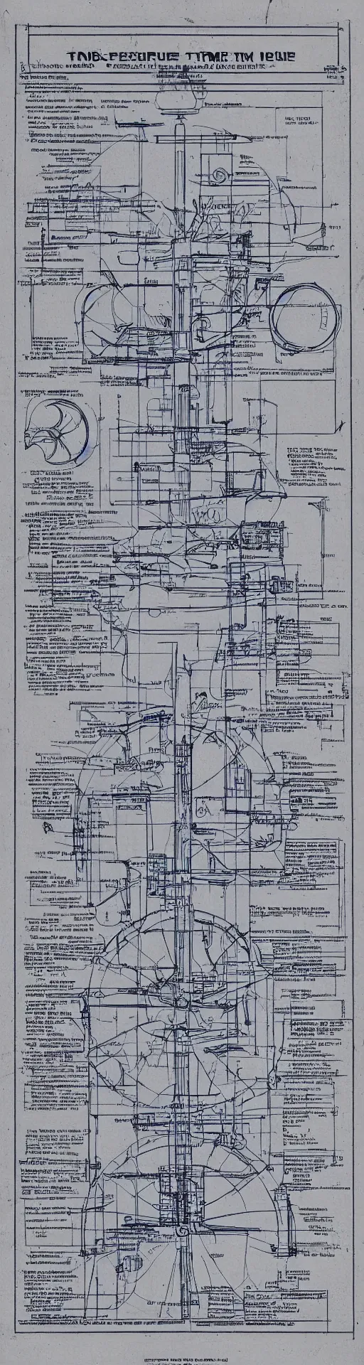 Image similar to blueprints of a time machine extremely detailed, realistic information, legible text in english, font arial
