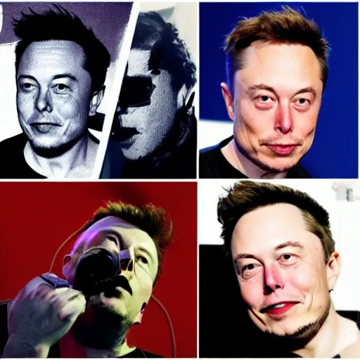 Image similar to elon musk in the style of various artists