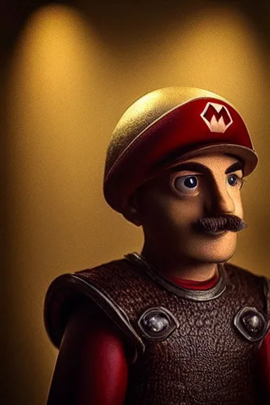 Image similar to “ very very intricate photorealistic photo of a realistic human version of super mario in an episode of game of thrones, photo is in focus with detailed atmospheric lighting, award - winning details ”