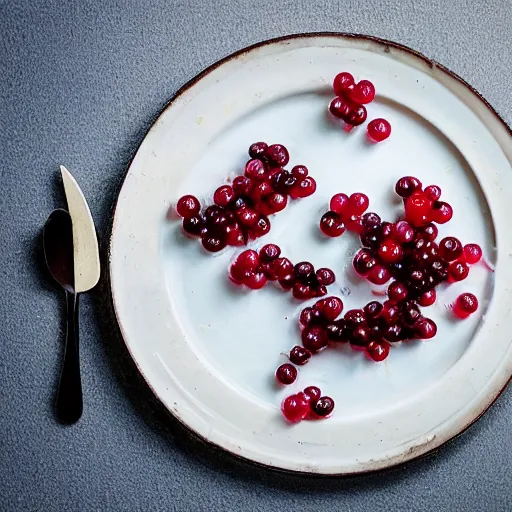 Image similar to a man eats currants with sugar in a plate in the kitchen, hyper realistic, hyper detailed, cfg _ scale 3