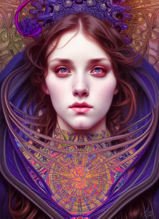 Image similar to overlord, psychedelic, portrait, highly detailed, deep focus, elegant, digital painting, smooth, sharp focus, illustration, ultra realistic, 8 k, art by artgerm and alphonse mucha