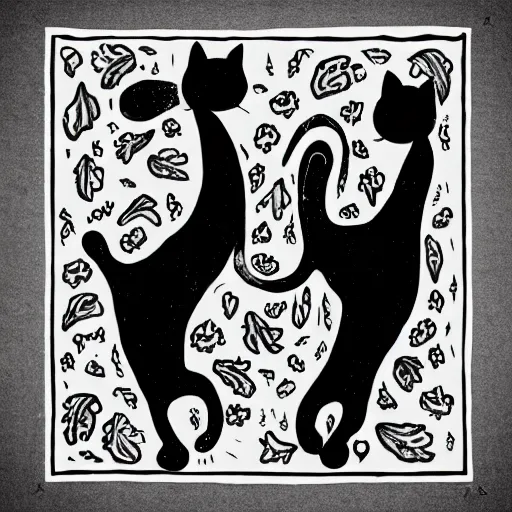 Prompt: black and white illustration creative design, two headed cat, body horror