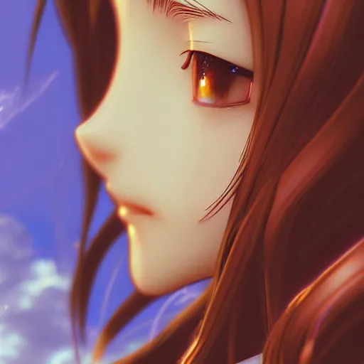 Image similar to daydreaming Aerith Gainsborough close-up portrait looking straight on, complex artistic color ink pen sketch illustration, full detail, gentle shadowing, fully immersive reflections and particle effects, chromatic aberration, statue, art by Artgerm and Range Murata.