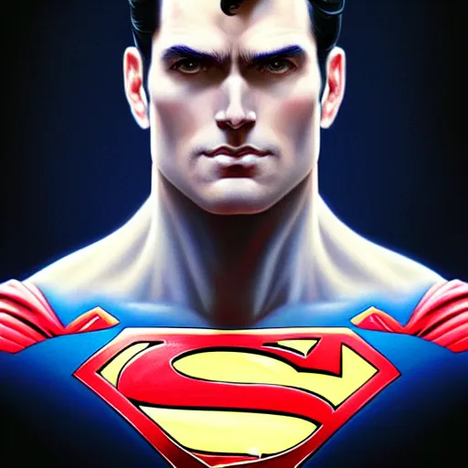 Prompt: symmetry!! front - faced portrait of superman, intricate, elegant, highly detailed, my rendition, digital painting, artstation, concept art, smooth, sharp focus, illustration, art by artgerm and greg rutkowski and alphonse mucha