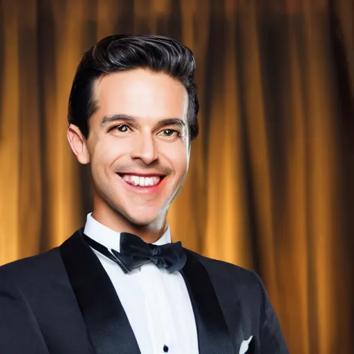 Image similar to Professional photograph of an anthropomorphic male fox wearing a fancy tuxedo, handsome eyes and a charismatic smile, hosting a show at a cabaret