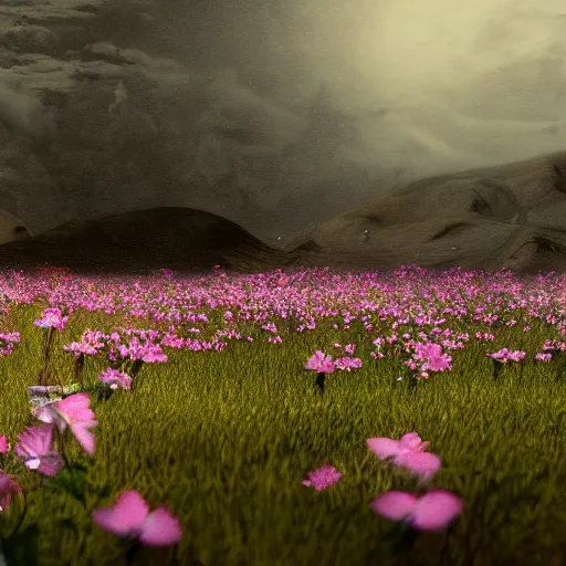 Prompt: mundane bloom fantasy landscape hyper realistic photograph detailed matte painting 8k resolution concept art minimalistic