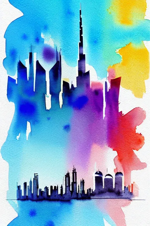 Prompt: minimalist watercolor splash ink art of dubai