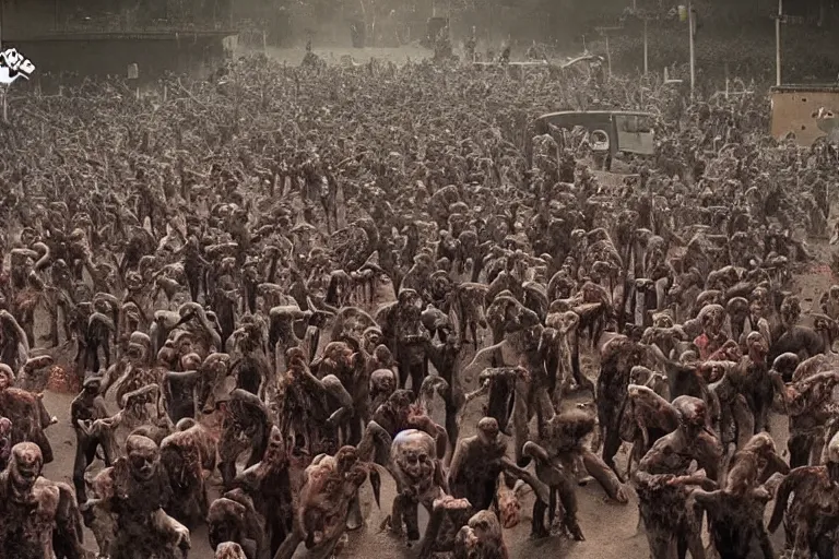 Image similar to distant footage of a crowd being devoured by zombies