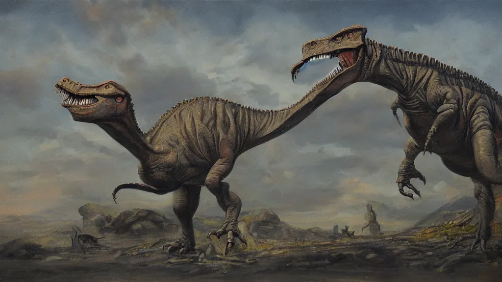 Image similar to a detailed painting of a dinosaur by charles knight