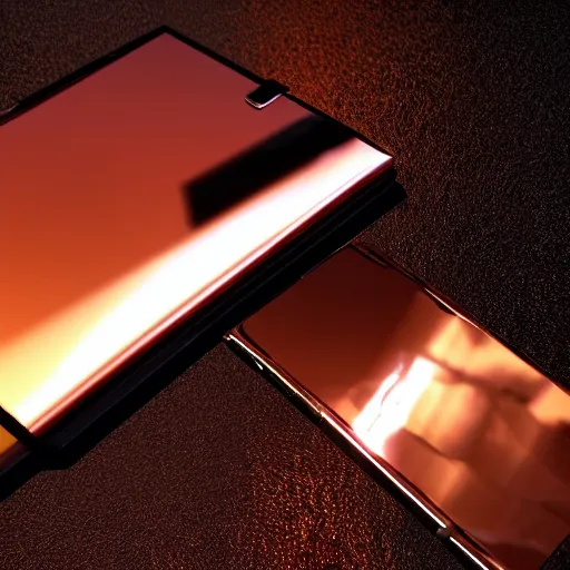 Image similar to a new ad for a futuristic smartphone, reflections, vfx, rendered in very high resolution