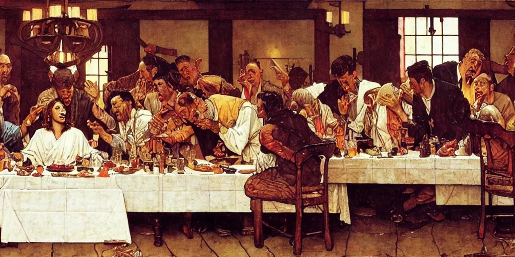 Image similar to the last supper, illustration, joseph christian leyendecker, norman rockwell