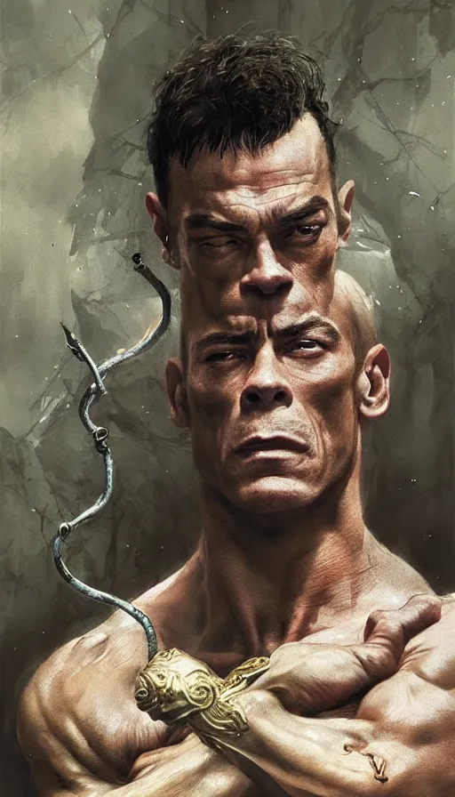 Prompt: young jean claude van damme, sorcerer, lord of the rings, tattoo, decorated ornaments by carl spitzweg, ismail inceoglu, vdragan bibin, hans thoma, greg rutkowski, alexandros pyromallis, perfect face, fine details, realistic shaded