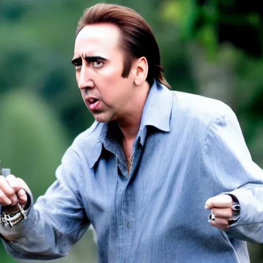 Prompt: nicholas cage playing nicholas cage in a nicholas cage film