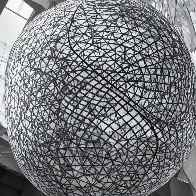 Image similar to one single singular sphere in a museum, courtesy of centre pompidou, courtesy of moma