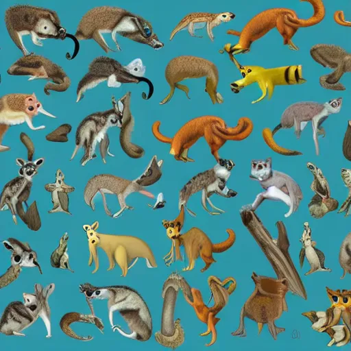 Image similar to Sugar glider, Tamandua, Gerenuk, Cuttlefish, Gecko, Sand cat, Bee hummingbird, Tree kangaroo, Racoon dog, Pygmy hippopotamus , Leafy sea dragon, Elephant Shrew, Quokka, Margay, Klipspringer, Fennec Fox, Tawny frogmouth, Tarsier, Quetzal, Star-nosed mole hybrid