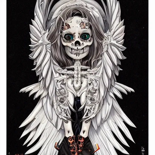 Image similar to anime manga skull portrait young woman skeleton, eagle bird wings intricate, elegant, highly detailed, digital art, ffffound, art by JC Leyendecker and sachin teng