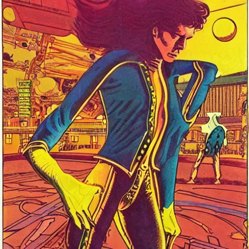 Prompt: 1970's cover art by moebius