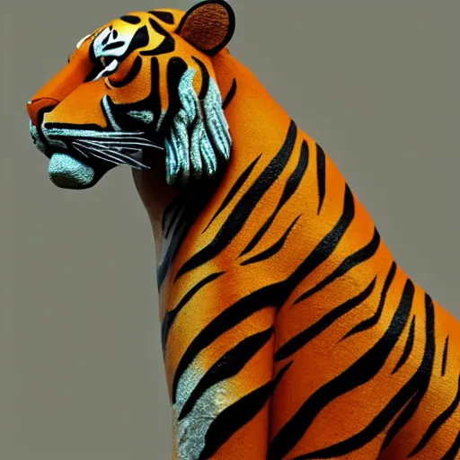 Image similar to a statue of a tiger [ made of rubber bands ], [ 4 k photorealism ]!!, trending on unsplash, 4 k