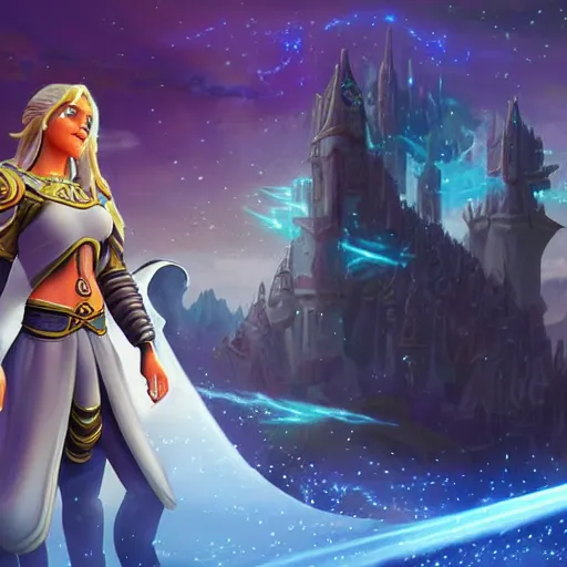 Prompt: jaina in a word of warcraft world is perplexed by a tv remote, amazing fantasy art