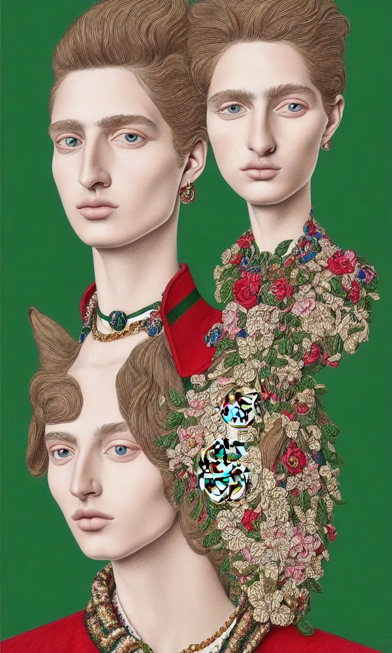 Prompt: a very beautiful gucci portrait, highly detailed, intricate