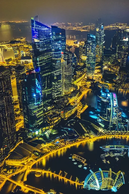 Image similar to futuristic singapour view at night from a plane