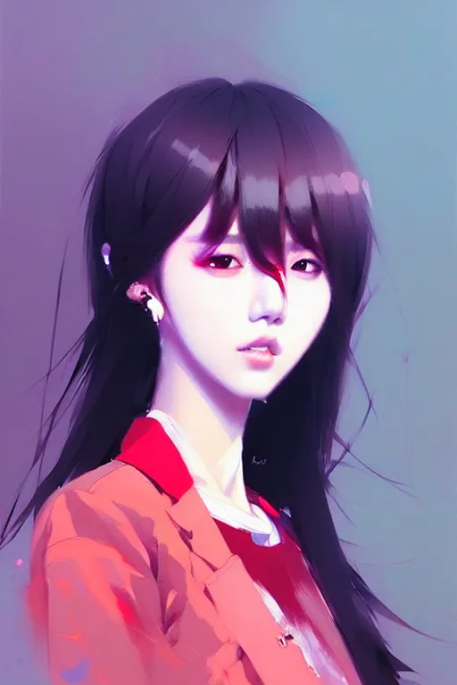 Prompt: a ultradetailed beautiful painting of a stylish k - pop girl, by greg rutkowski, conrad roset and ilya kuvshinov trending on artstation